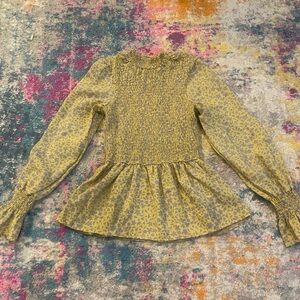 Yellow and Gray Floral Long Sleeve Blouse